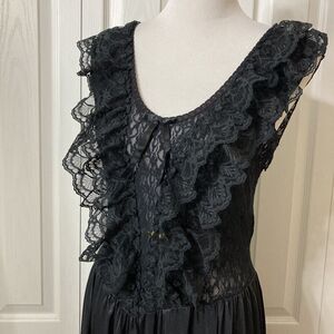 VTG 80s Black Nightgown Lingerie Sz L Lacey Ruffles Frilly Cinema Etoile